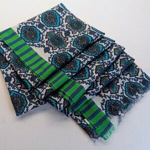 Talbots Scarf or Shawl with Paisley Design with Blue and Green Stripe Border